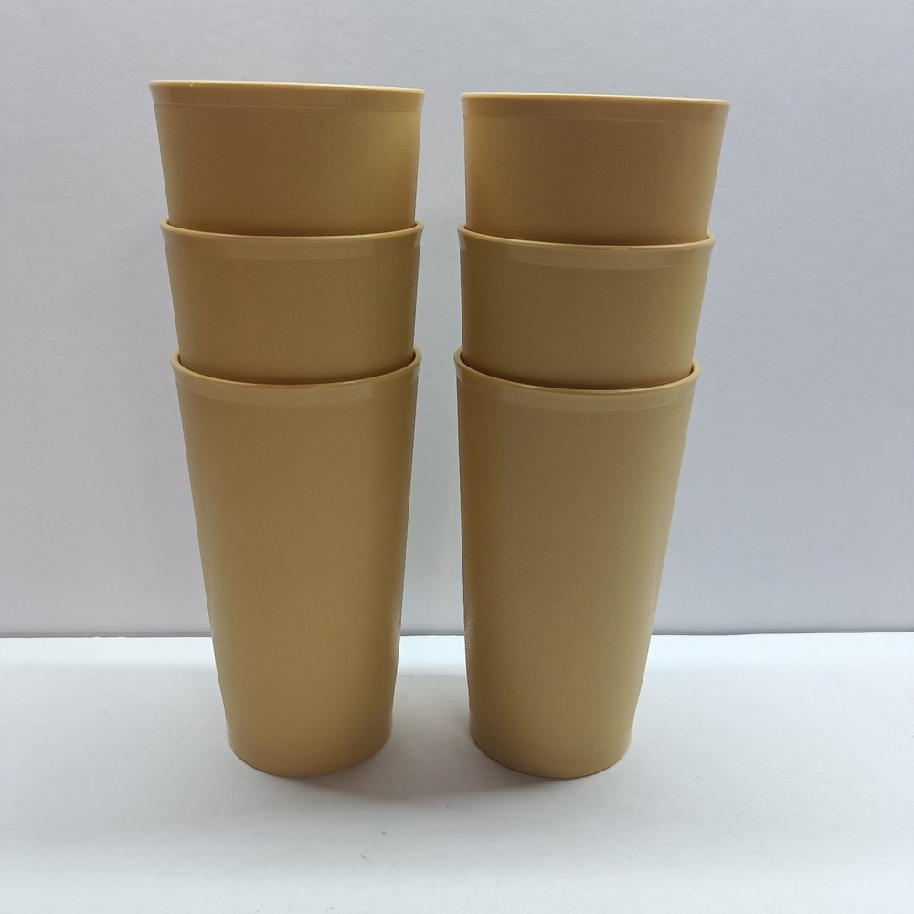 Set Of 6 Vintage Tupperware Tumblers Harvest‎ Gold 12 Oz #873